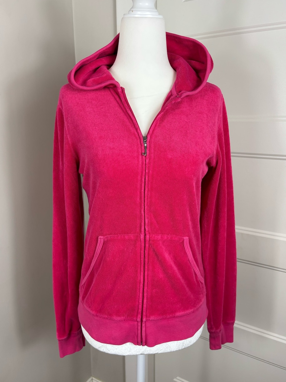 Juicy Couture Hot Pink Terry Cloth Zip Up Jacket Vintage Made in USA size L